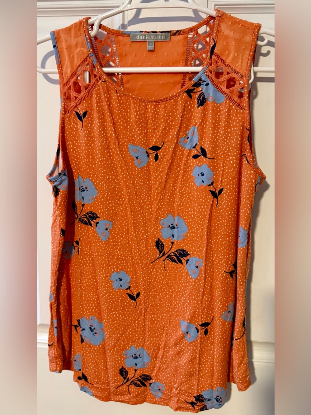Daniel Rainn Orange Sleeveless Floral Tank with Blue Blooms